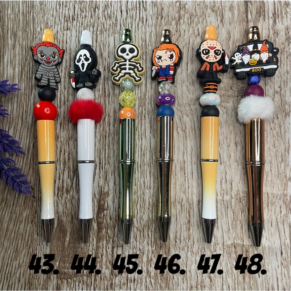 Handcrafted Halloween Skull Pens Beaded Unique Artisan Gifts Office Accessories